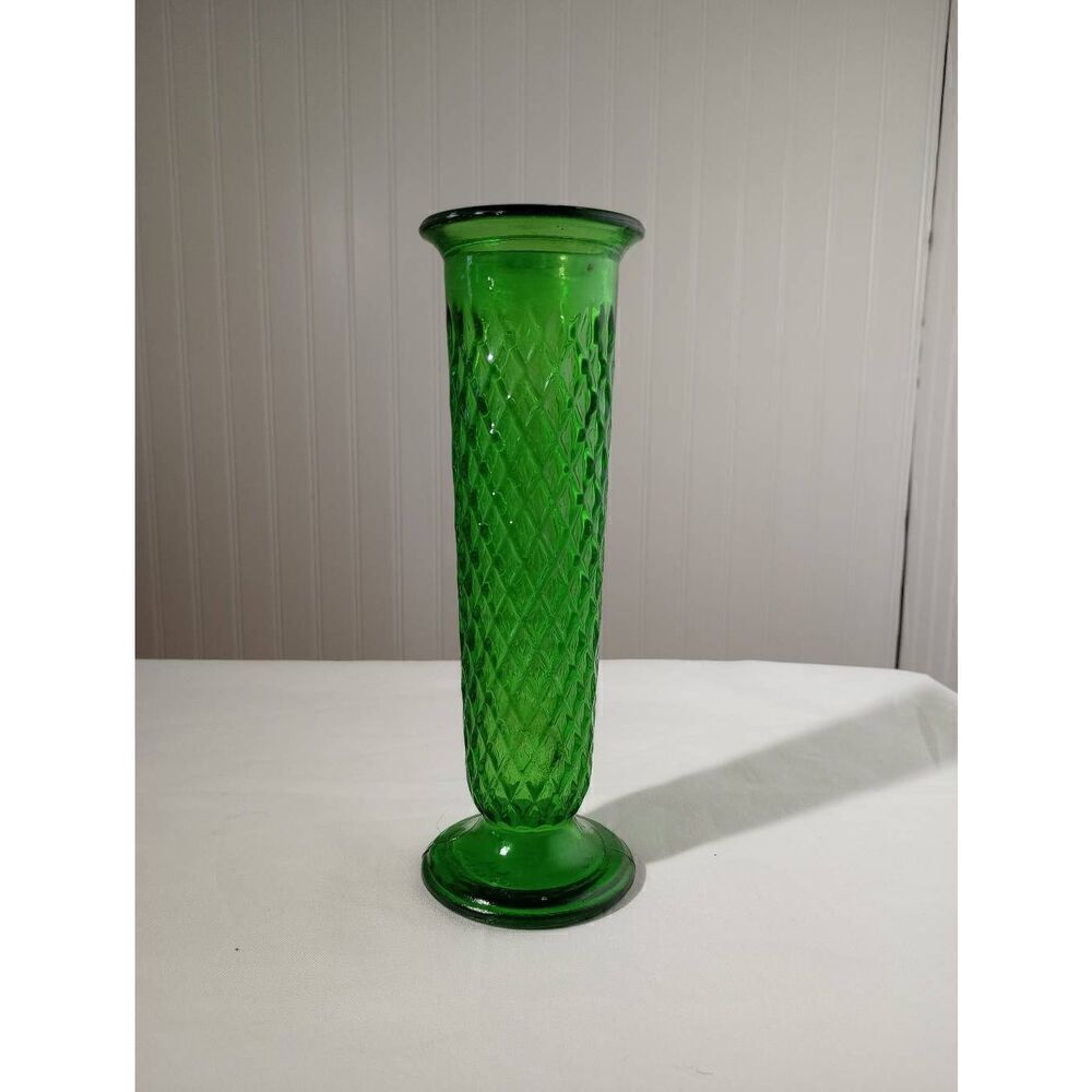 Vintage E.O Brody, green Emerald diamond cut tall vase